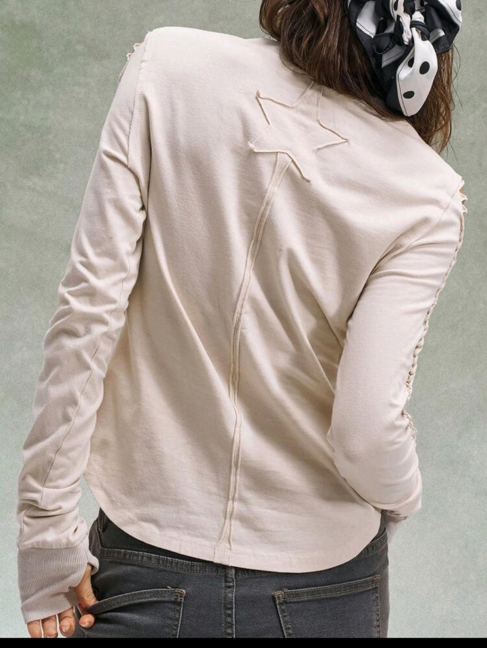 Lattice-Sleeve Long Sleeve Top in Light Ivory - Picture 6 of 14